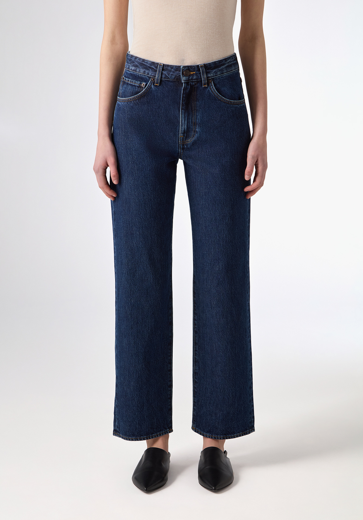 【HI FI FNK】Hader Pigment Wide Denim Wide-Leg Faded Black Denim Jeans