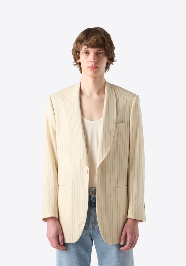 BLK DNM BLAZER 55 CREAM PINSTRIPE - CREAM SUMMER PINSTRIPE
