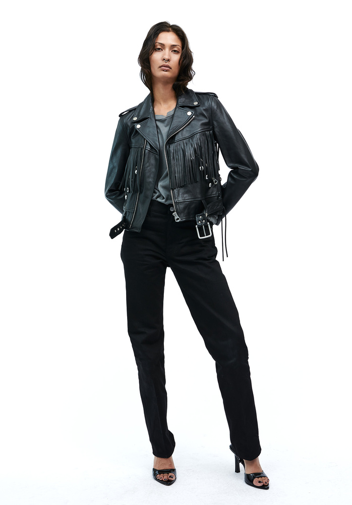 LEATHER JACKET 18 FRINGE BLACK