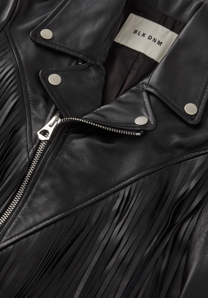 BLACKMEANS ショールカラー レザージャケット コサック 38 LEATHER JACKET 68 BLACK FRINGES